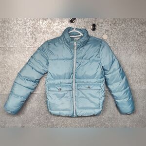 H&M Blue Teal Puffer Coat Front Pockets Girls Size 8
